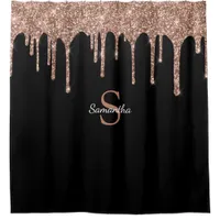 Chic Rose Gold Glitter Drips Sparkle Monogram Name Shower Curtain