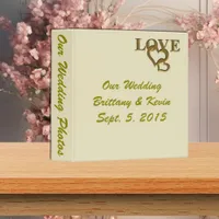 Gold Love and Hearts Bride and Groom Wedding Album 3 Ring Binder