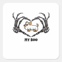 My Boo Chihuahua Costume With Skeleton Heart Hands Square Sticker