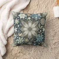 Pretty Blue and Gold Snowflakes Festive Throw Pillow