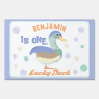 One Lucky Duck &  Bubbles First Birthday Pastel  Sign