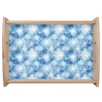 Blue with Snowflakes Watercolor Style Serving Tray
