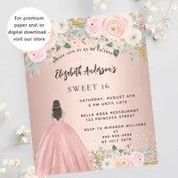 Sweet 16 rose gold flowers dress budget invitation flyer