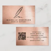 Mobile Notary Public Rose Gold Quill QR Code Business Card