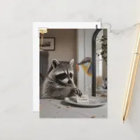 Funny Raccoon and bird IOU 1 Cookie in Dining Room Postcard