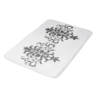 Elegant Vintage Black and White Damask Bath Mat