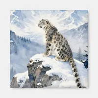 A Snow Leopard on Snowy Peak Magnet