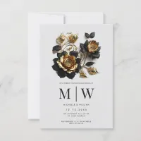 Black Gold Roses Gothic Wedding Invitation