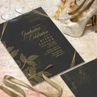 Gold Dust & Outlines Graduation Black/Gold ID910 Invitation