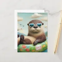 Adorable Otter on a Floating Ring Postcard