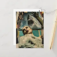 Surreal Woman and the Shark Watch Collage Art Postcard