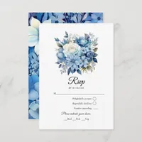 Dusty Blue Floral Wedding RSVP Card