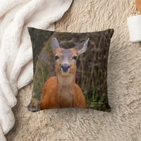 Funny Young Blacktail Deer Smiles at Photographer Throw Pillow