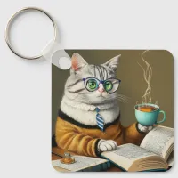 cats, tea, books key ring book lover