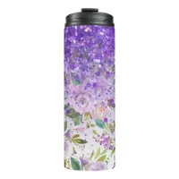 *~* Floral Purple Glitter Rose Pattern Girly  Thermal Tumbler
