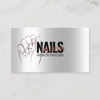 Nail Salon Platinum Glitter + Metallic Rose Gold Business Card