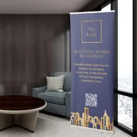 Navy gold city skyline business logo Qr code Retractable Banner
