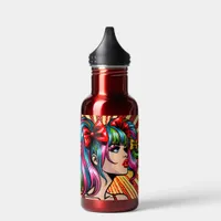 Pretty Pop Art Comic Girl with Bows Water Bottle