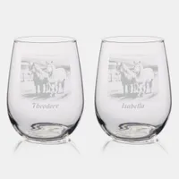 Shetland Ponies  Stemless Wine Glass