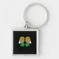 Halloween Upside Down Pineapple Swinger Skeleton Keychain