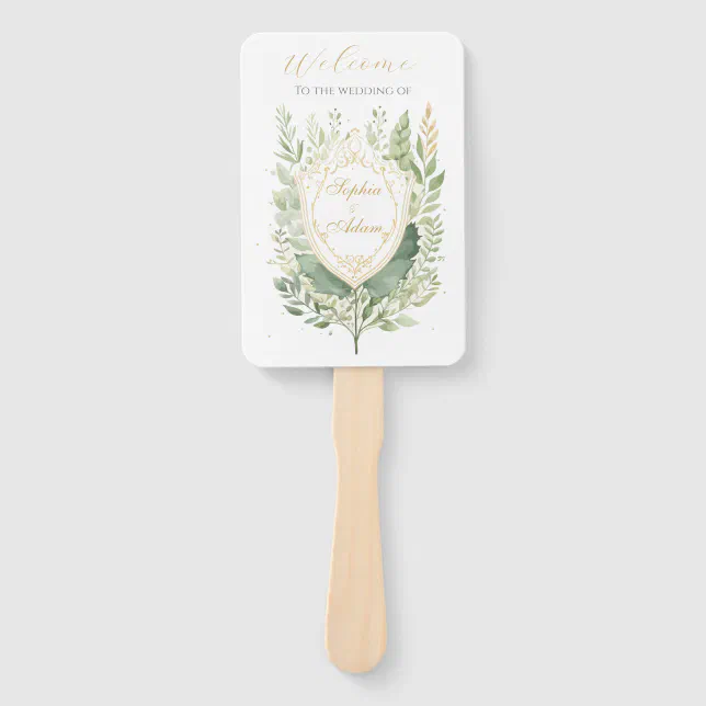 Rustic Watercolor Greenery Wedding Hand Fan