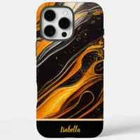 Gold and orange waves on dark canvas iPhone 16 pro max case