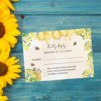 Bees yellow florals honeycomb response RSVP Note Card