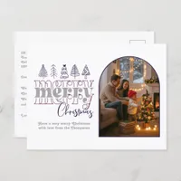 Plum & Silver Cozy Arch Photo Merry Christmas Holiday Postcard