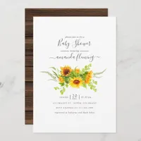 Rustic Watercolor Bohemian Sunflowers Baby Shower Invitation