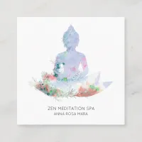 *~*  Flowers Lotus Buddha Meditation QR  AP33 Square Business Card