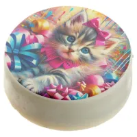 Cute Pink and Blue Kitten Girl's Birthday Chocolate Covered Oreo