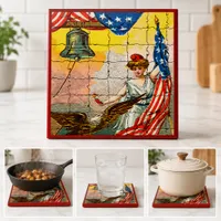 Vintage Lady, Eagle, Flag and Liberty Bell Mosiac Tile