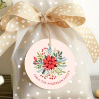 Blush Pink Floral Poinsettia Bouquet Christmas Favor Tags