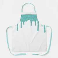 Teal Aqua Blue Sparkle Dripping Glitter Apron