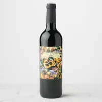 Graceful Stylish Gorgeous  Pansies Personalize Wine Label