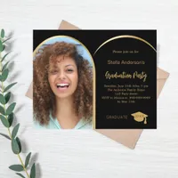 Black gold photo arch graduation party invitation