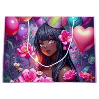 Anime Themed Birthday Girl of Color  Large Gift Bag