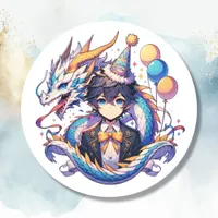 Anime Dragon Boy's Birthday  Classic Round Sticker