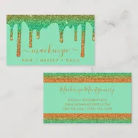 Luxury Orange Teal Ombre Sparkle Glitter Drips Business Card