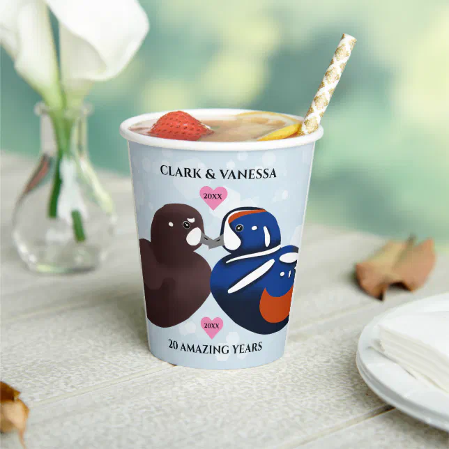 Harlequin Ducks Lovebirds Any Year Anniversary Paper Cups