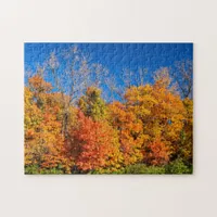 Scenic Fall Trees and Blue Sky Nature Photo Jigsaw Puzzle