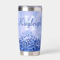 Simple Blue Brushed Metal and Glitter Monogram | Insulated Tumbler