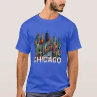 Pop art Comic Book Art Chicago Illinois Skyline T-Shirt