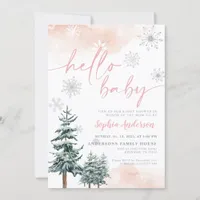 Winter Hello Baby, Girl Baby Shower Invitation