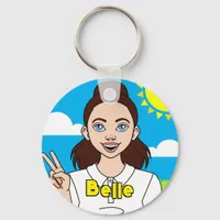 Pretty Cartoon Girl School Student Name Keychain