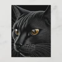 AI Black Cat with Yellow Eyes Postcard