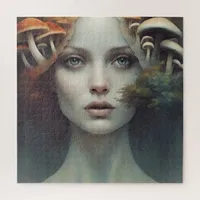 Autumn Mushroom Woman Jigsaw Puzzle