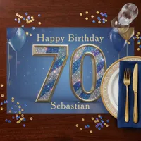 Blue Gold Glitter 70th Birthday Paper Placemat