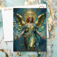 A Beautiful Gold and Turquoise Angel Postcard