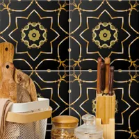 Elegant Filigree Sparkly Shiny Gold & Black Mosaic Ceramic Tile